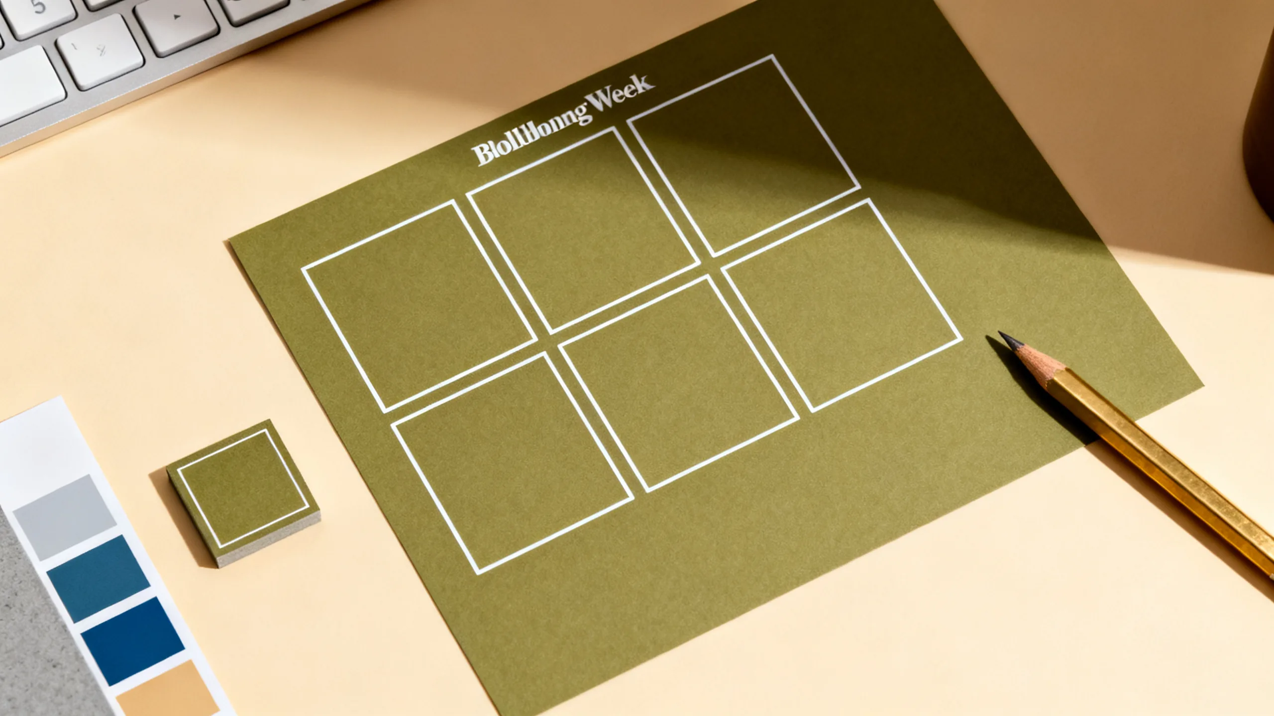 Olive-green lottery play slip with five number boxes and one smaller Joker box, on a cream desk.